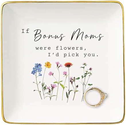 NZY Mothers Day Gift for Bonus Mom Appreciated,Thank You Gifts for Bonus Mother,BirthdayThanksgiving Christmas Gift-Jewelry Tray Trinket Holder Ring Dish-If Bonus Moms Were Flowers,I'd Pick You by NZY