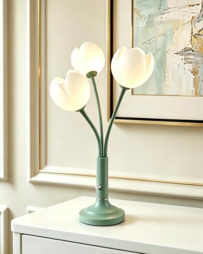 Lightdot Flower Green Table Lamp Dimmable 3 Bulbs Included Gift for Nursery by LightdotLighting