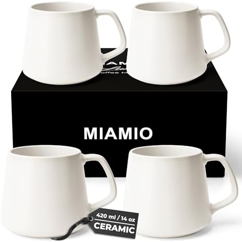MIAMIO - Coffee Mugs Set of 4, Ceramic (14oz) - Luxe (Cream White) by MIAMIO