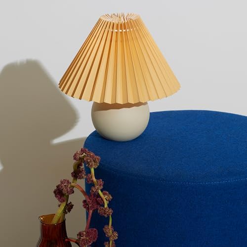 Brightech Serena LED Table Lamp - Small 10" Modern Ceramic Lamp with Pleated Shade for Bedside, Nightstand, Desk - Mini Night Light with Cozy Soft White Light for Living Room, Bedroom - Peach - Image 5