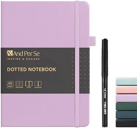 &And Per Se Dotted Notebook with Pen, A5 Hardcover Dotted Journal, 160 Pages 100GSM Thick Paper Dot Grid Journal with Fineliner Pen (Purple) by AndPerSe