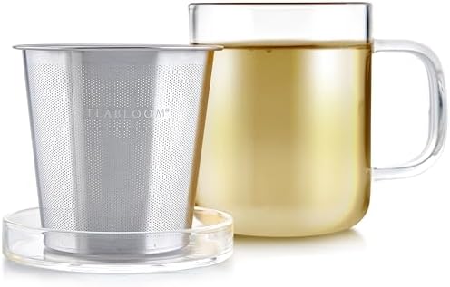Teabloom Premium Borosilicate Glass Mug with Stainless Steel Loose Leaf Tea Infuser and Lid/Dish - 8 Ounces (240 mL) - Image 2