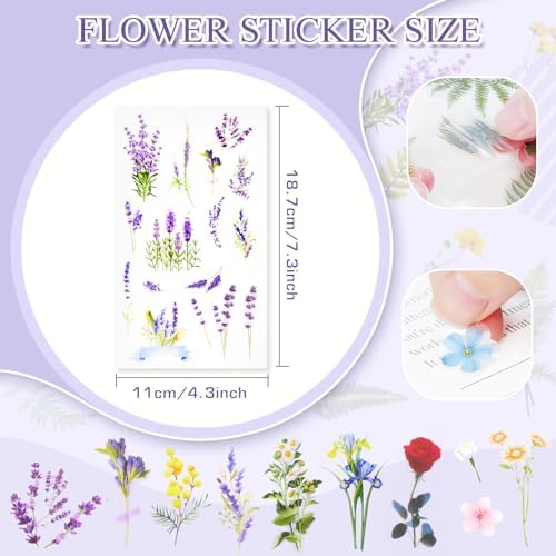 160Pcs Natural Flower Stickers for Scrapbooking,Self-Adhesive Transparent Flower Stickers Scrapbook Supplies Journaling Supplies for Adult Card Making Letters DIY Water Bottle Cards Decoration - Image 2
