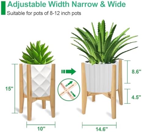 Rnined Plant Stand Indoor, Bamboo Plant Shelf, Adjustable Corner Plants Flower Holders Single Floor Plant Stand, Fits 8 to 12 Inches Pots,(Pot & Plant Not Included)(Nature) - Image 2