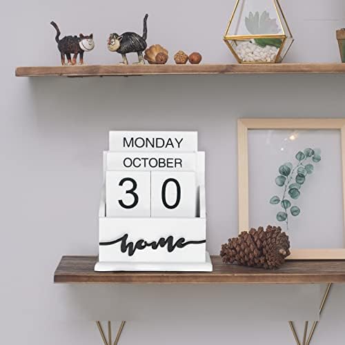 Notakia Perpetual Calendar Wooden Calendar Blocks Vintage Wood Block Calendar for Home Office Desk Accessories Week Month Date Display (White Home Calendar) - Image 5