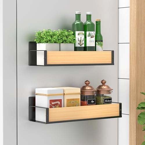 HuggieGems Metal Magnetic Spice Rack for Refrigerator Wood, 2 Pack by HuggieGems