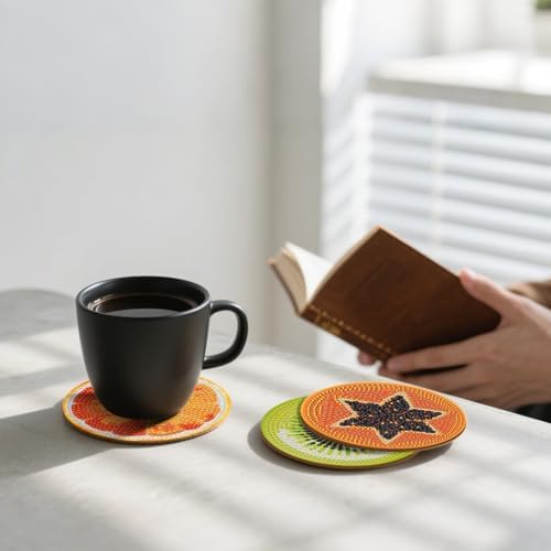Zynlio Fruit Diamond Paintings Coasters Kits Set with Holder,Diamond Art, DIY Diamond Crafts Coasters for Adults, Diamond Art Painting Kits for Women, Beginners, Diamond Craft Supplies - Image 5