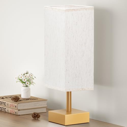 aooshine Gold Small Bedside Lamp for Bedroom - Square Cream Fabric Shade by Aooshine