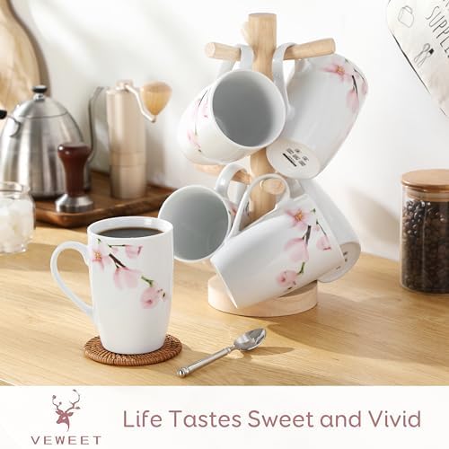 VEWEET Floral Coffee Mugs Set of 6, 16 OZ Large Handle Ceramic Mugs, ANNIE - Image 2