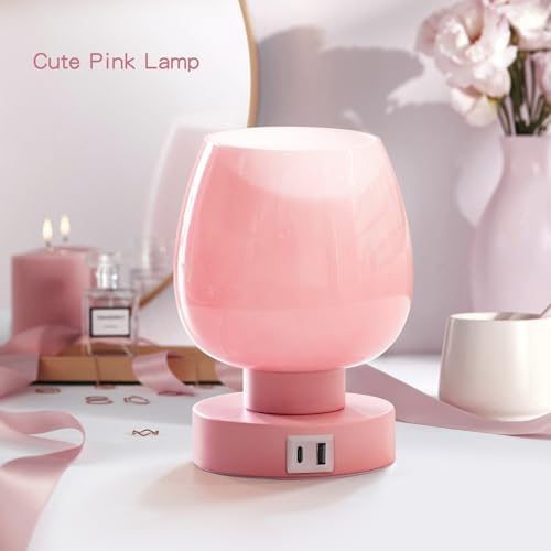 ONEWISH Pink Touch Table Lamp with USB Charging - 3 Way Dimmable Small Lamp for Bedroom, Warm LED Bulb Included, 2 Packs - Image 2