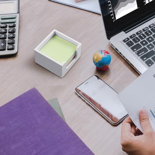 Bivvclaz Wood Sticky Note Holder, 3 x 3 Inch Post It Note Dispenser for Office Desk Accessories, Self Stick Note Pad Holder, Memo Pad Holder Dispenser Organizer for School Office Desk Supplies, White - Image 5