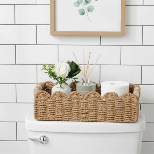 CubesLand Scalloped Toilet Paper Storage Basket W/Handle for Home Decor - Image 2