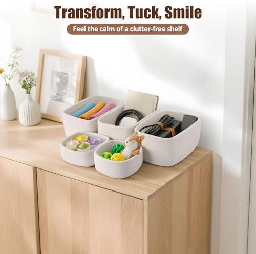 5-Pack Small Woven Rope Storage Baskets, 2 Sizes Organizer Bins - Image 6
