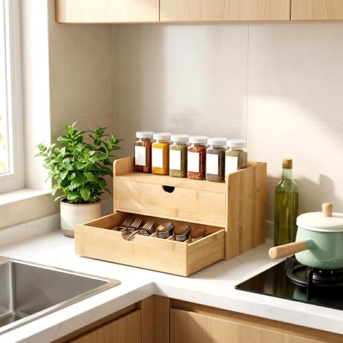 Bamboo Desk Organizer with Drawers, Desktop Storage for Office Supplies - Image 5