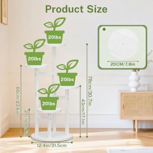 iDavosic.ly 4 Tier Wood Plant Stand Indoor Outdoor Corner Tall Shelf, White - Image 4