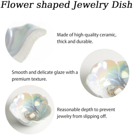 Mecaikru Ceramic Jewelry Dish, 3.5 in Flower Ring Tray, Iridescent Finish - Image 7
