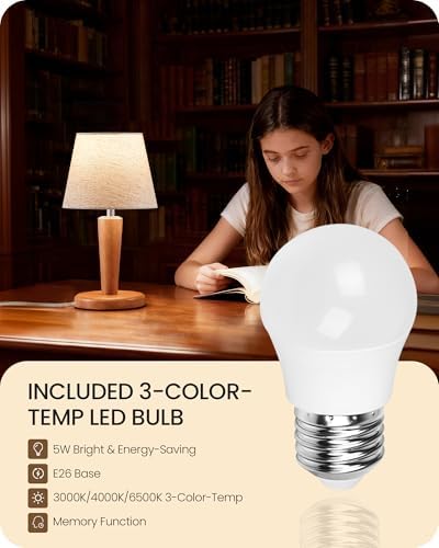 12" Wood Bedside Table Lamps Set of 2, Small Desk Lamps for Small Places, 3 Color Temperatures with Memory, Beige Linen Shade & E26 Bulbs, for Bedroom Living Room Office LE13TLP205 - Image 3