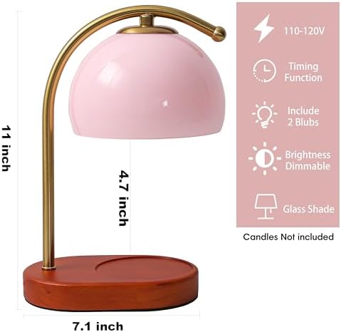 FCTWAKS Mid Century Pink Glass Candle Warmer Lamp with Timer & Dimmer, Mothers Day Birthday Gifts for Women Mom, House Warming Gifts New Home, Wax Warmer Lamp for Bedroom Decor with 2 Bulbs - Image 2
