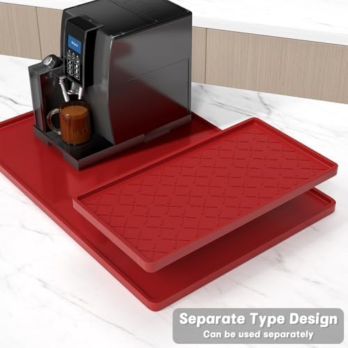 Rnivvi Silicone Coffee Mat, 16" x 24" Waterproof Raised Edge Coffee Bar Mats for Espresso Machine Station Accessories, Heat Resistant Detachable Dish Drying Pad for Kitchen Counter, Dish Rack, Red - Image 3