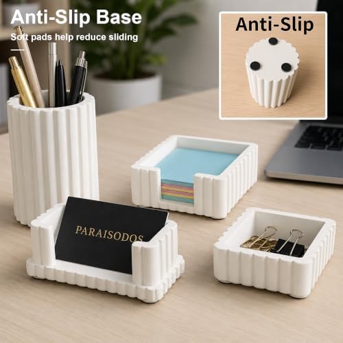Concrete Desk Organizer Set of 4, Modern Desk Accessories, White - Image 4