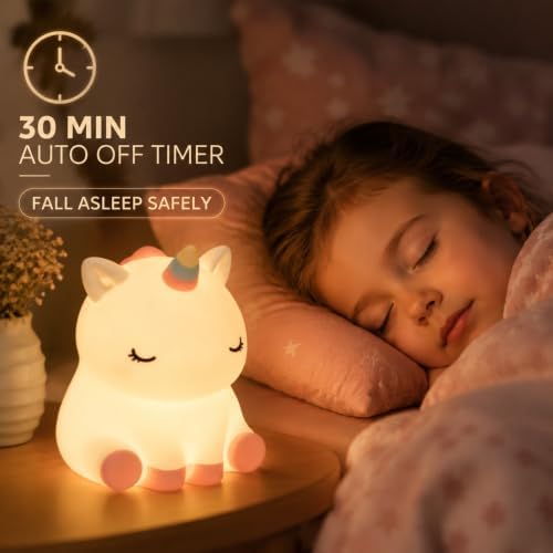 Rytinazzz Unicorn Night Light for Kids, Rechargeable Silicone Unicorn Lamp with Tap Control, 30-Min Auto-Off Timer, Soft Dimmable Nursery Bedside Light, Gifts for Girls - Image 4