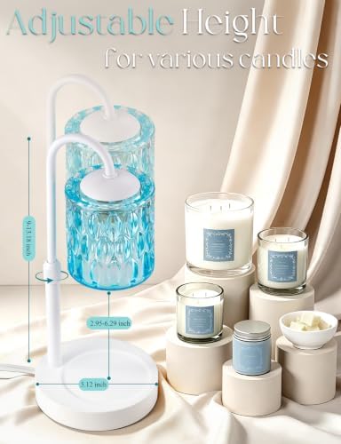 Briever Dimmable Candle Warmer Lamp with Timer, Height Adjustable Electric Candle Wax Warmer, Birthday Gifts for Women Mom, House Warming Gifts New Home Decor, Solid Wood Base, White Blue Glass - Image 4