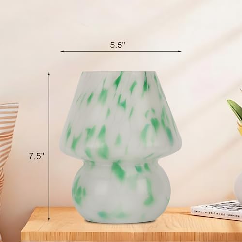 Mushroom Lamp with LED Bulb, Small Glass Bedside Lamp, Green&White - Image 5