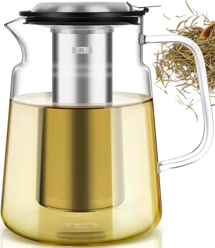 Aquach 74oz Glass Tea Pot with Infuser, Stovetop Safe Borosilicate Teapot by Aquach