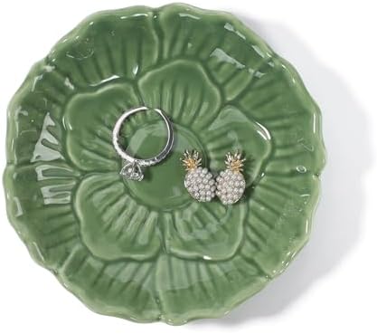 Flower Ring Dish Holder,Jewelry Dish Tray,Small Trinket Tray,Jewelry Plate Bowl,Key Bowl,Decorative Plate,Birthday Gifts for Women Mom Friends,Ceramic Green by YZMICSTAR