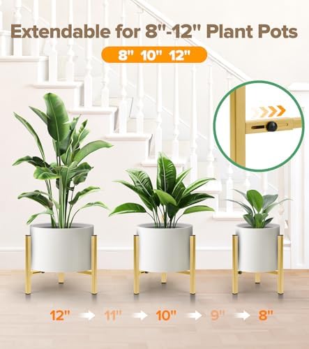 Plant Stand Indoor Adjustable, Metal Modern Indoor Plant Stand, Heavy Duty Plant Stands Outdoor Corner, Stable Plant Holder, Fits 8 to 12 Inches Pots, Gold, 1 Pack, Pot & Plant Not Included - Image 3