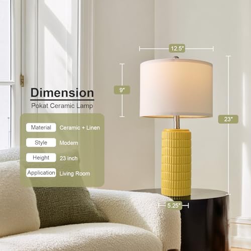 PoKat 23" Yellow Table Lamps Set of 2, Modern Living Room End Table Lamps Decor, Ceramic Lamps for Living Room, Contemporary Nightstand Lamps for Side Console Table Hallway Gift - Image 2