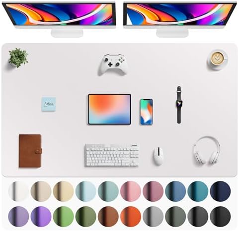 Aothia Faux Leather Desk Mat - Large Mouse Pad, Non-Slip PU Leather Blotter, Waterproof Writing Surface for Office and Home (Pale Lavender White, 63" x 24") by AothiaSimpleNaturalUnique