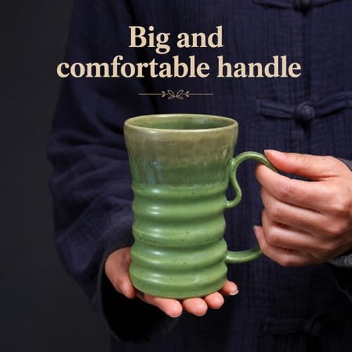 17oz Large Unique Cool Tall Handmade Ceramic Coffee Mug with Comfortable Big handle, Big Pottery Tea Mug, Artisanal Stoneware Coffee cup, Rustic Lead-free Tea Cups, Microwave safe Coffee Cup - Image 4