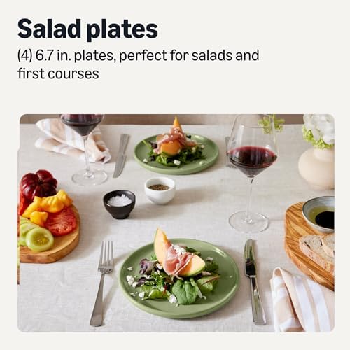 Amazon Basics Glazed Stoneware Salad Plates, Ceramic 4-Piece Set, Microwave and Dishwasher-Safe, 8.3 in., Olive (Pack of 6) - Image 2