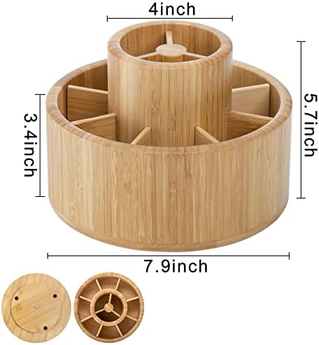 SOUJOY Bamboo Pen Holder Organizer, 360°Rotating Art Supply Organizer with 11 Compartments, Color Pencil Storage Caddy, Hold 200+ Pencils, Office Desk Stand Box for Marker Pens, Pencil, Art Brushes - Image 2