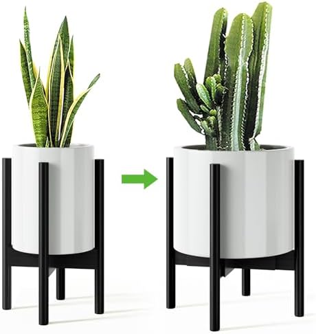 MUDEELA Adjustable Plant Stand, 8 to 12 inches, Bamboo Mid Century Modern , 15 inches in Height, Indoor Plant Stand, Fit 8 9 10 11 12 inch Pots, Pot & Plant Not Included, Black by MUDEELA