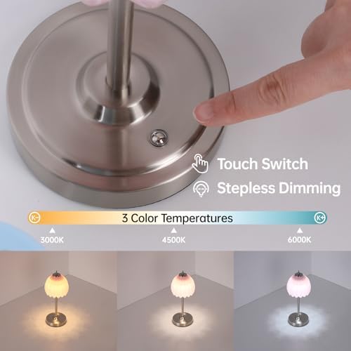Shenmoyl Rechargeable Table Lamp with 5200mAh Battery & Touch Control - 3 Adjustable Color Temperatures, Cordless Dimmable Table Light for Bedroom, Office Desk, Nightstand (Creamy Pink,Silver Base) - Image 3