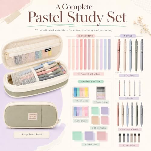 27 Pcs Aesthetic School Supplies Include 12 Pcs Aesthetic Highlighters Bible 1 Ppcs Big apacity Pen Case Bag 5 Pcs Retractable Quick Dry Gel Ink Pens 9 Pads Clear Sticky Tabs for School Office Home - Image 2