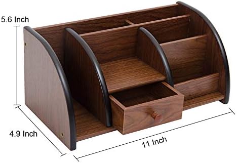 Cherry Brown Wood Desktop Organizer Multiple Compartments Stepped Racks Drawer Shelf Tabletop Storage Cabinet Stationery Holder Office Accessory Supplies Caddy Sorter Home - Image 3