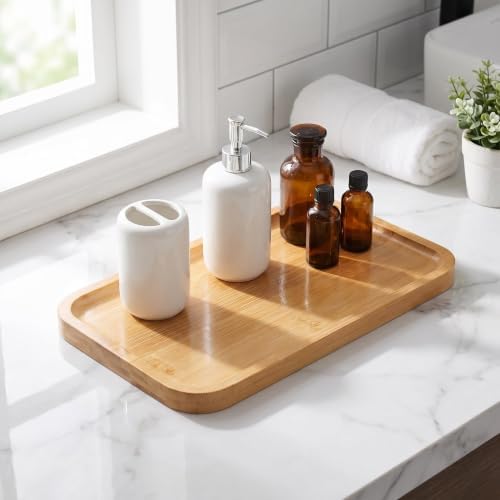 Bamboo Bathroom Tray,Suitable for the Bathroom,Kitchen,Breakfast Tray and Decorative Tray(11.02 in * 7.48in) - Image 4