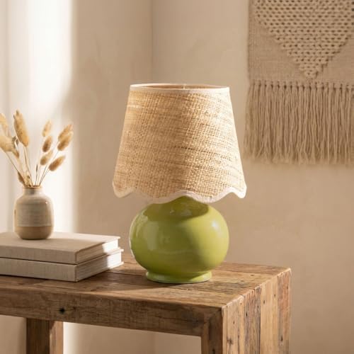 Benton Ceramic Table Lamp with Fabric Shade – 13" Bedside Accent Lamp for Bedroom, Living Room & Nightstand (Olive) - Image 6