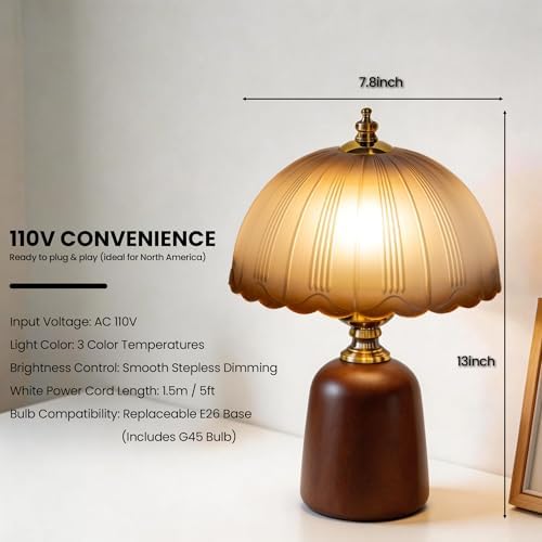 Small 13 Inch Dimmable Rubberwood Table Lamp - Image 2