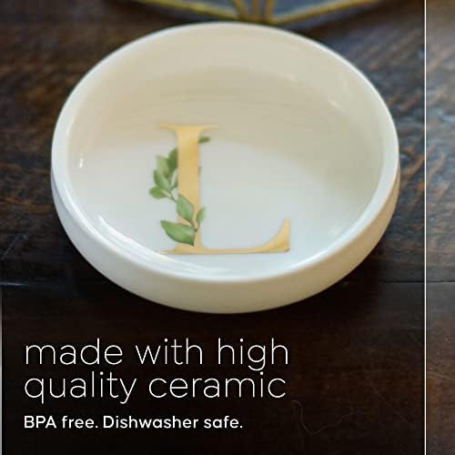 Trinket Tray Jewelry Dish with Monogrammed L in Gold Ring Holder - White Trinket Dish - Personalized Ring Dish or Jewelry Tray - Cedar & Ink (L) - Image 3