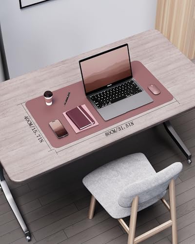 YSAGi Double-Sided Desk Pad, 31.5"x15.7"Leather Desk Mat, Eco Cork Desk Pad Protector,Large Mouse Pad,Waterproof Desk Blotter for Office/Home(Dark Pink) - Image 2