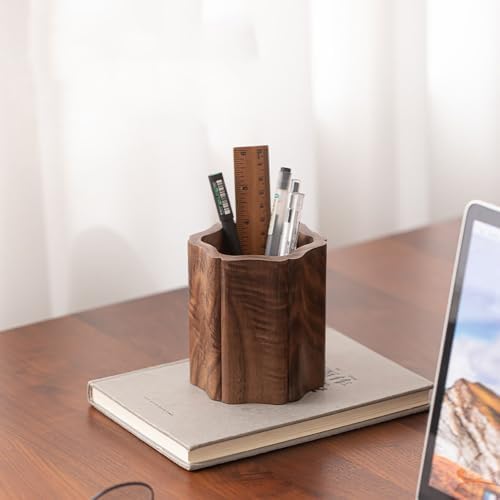 Black Walnut Pen Holder for Desk, Wooden Desk Organizer by Unknown