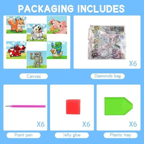 CraftyTime 6 Pack 5D Diamond Painting Kits for Kids Beginners,Cute Game-Themed DIY Diamond Art Kit for Kids,Full Round Drill Big Gem Art for Kid,Home Wall Decoration 6X6 inch - Image 3