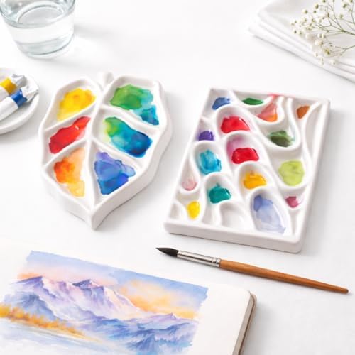Bower Bird Porcelain Watercolor Palette Set, 5.5" Leaf & Wave Ceramic Paint Mixing Trays for Artists, Professional Watercolor Palette for Acrylic, Gouache and Watercolor Painting - Image 4