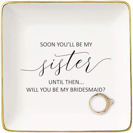 NZY Bridesmaid Proposal Gifts -Wedding Gift for Women-Bachelorette Party Present for Bestie Friend-Ceramic Jewelry Tray Trinket Holder Ring Dish-Soon You'll Be My Sister-Will You Be My Bridesmaid by NZY