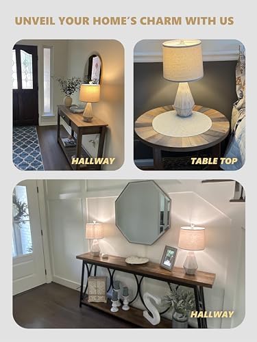 PoKat 20.25" Rustic Table Lamp Set of 2 for Bedroom Living Room Vintage Retro Traditional Nightstand Bedside Lamps Kids Room Study Room Office with Linen Shade, Suitable for Small Place - Image 2