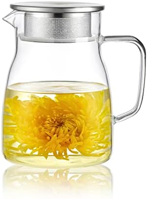 CNGLASS One-Touch Glass Teapot, 27oz(800ml) Glass Tea Kettle with Stainless Steel Filter Lid, Stovetop Safe Loose Leaf Tea Maker by CNGLASS